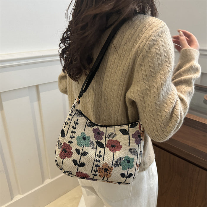 Large Capacity Printing Stylish Stitching Fabric Armpit Large Shoulder Bag