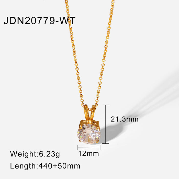 Stainless Steel Natural Stone Round Diamond Pendant Necklace Women