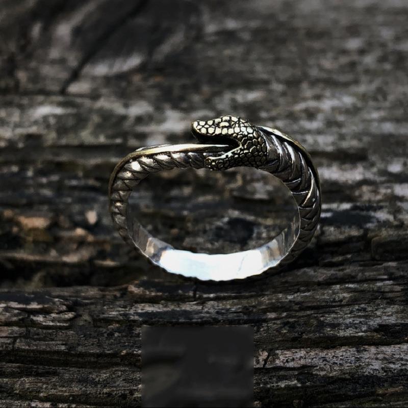 Thai Silver Handmade Mysticism Ouroboros Niche Open Couple Ring