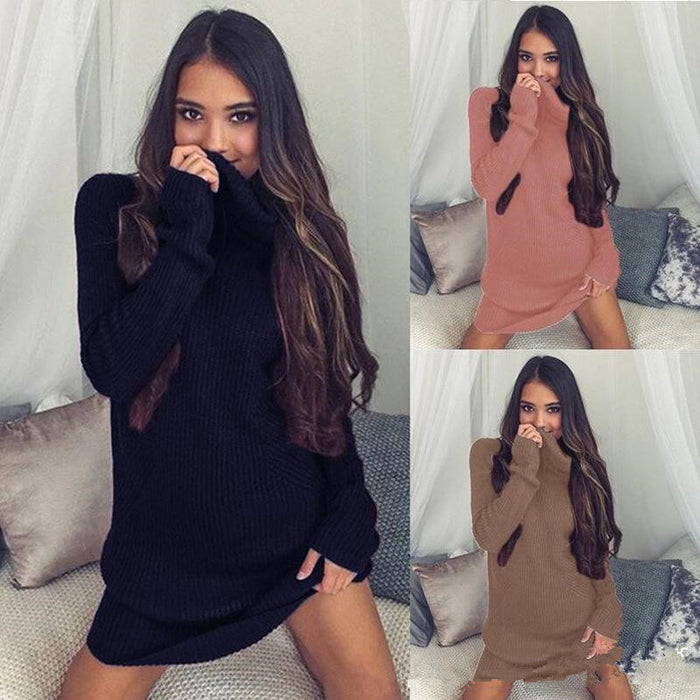 NEW Winter sweaters women turtlene shirt knit dress