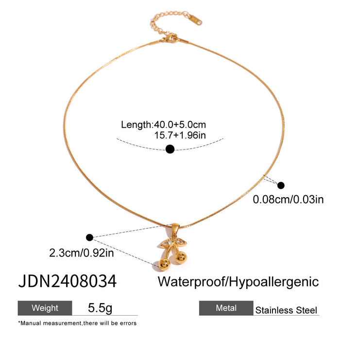 Stainless Steel Cherry Necklace Cute Earrings Ornament Women