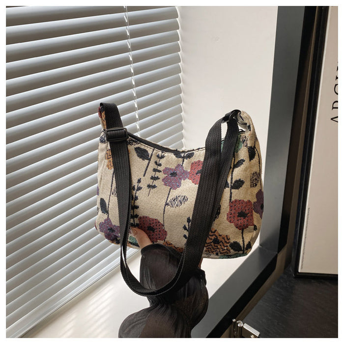 Large Capacity Printing Stylish Stitching Fabric Armpit Large Shoulder Bag