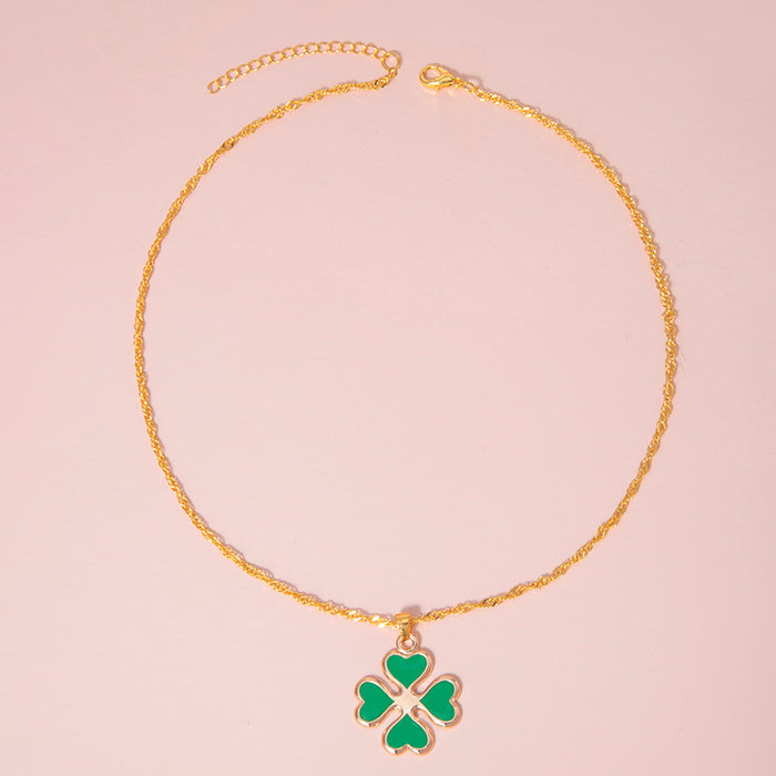 Enamel Green Four Heart Clover Necklaces For Women