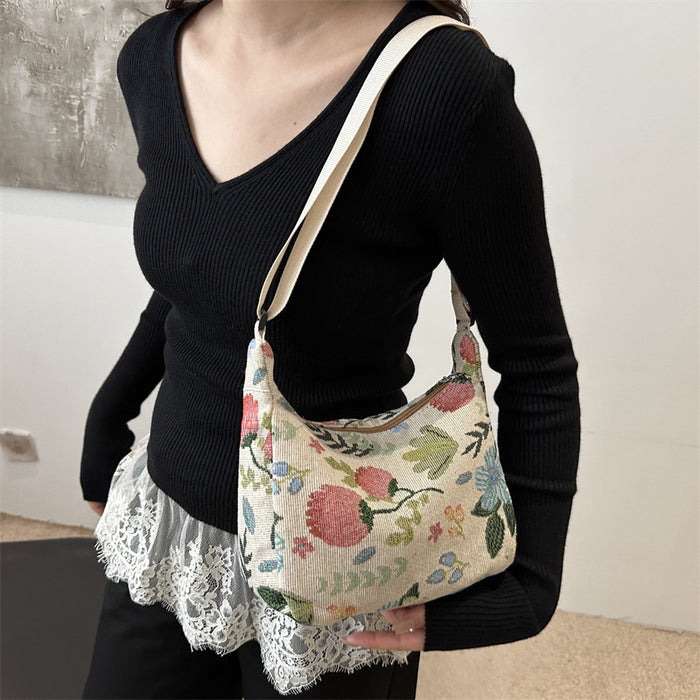 Large Capacity Printing Stylish Stitching Fabric Armpit Large Shoulder Bag