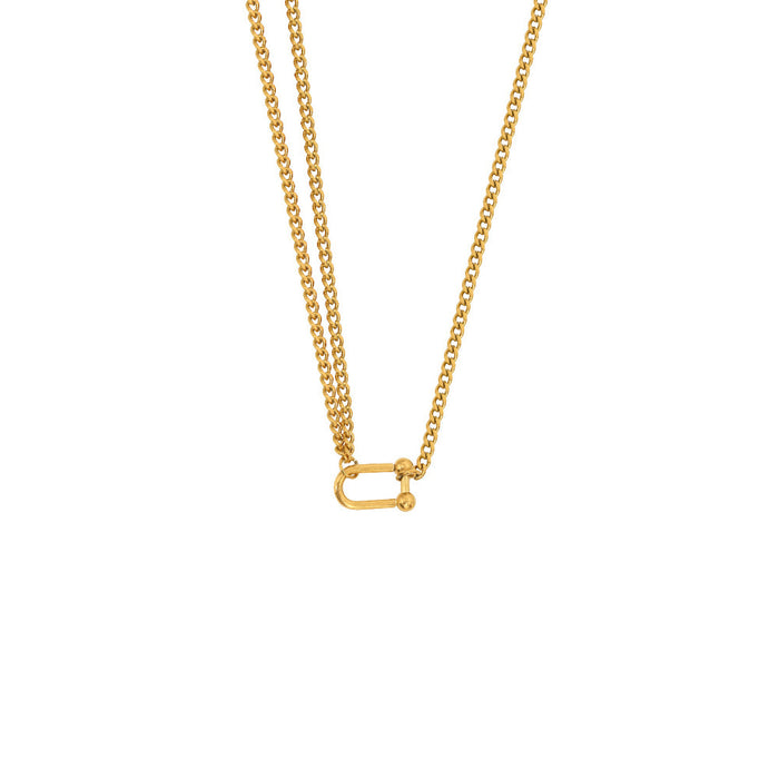 Retro Affordable Luxury Style Gold Horseshoe Necklace For Women