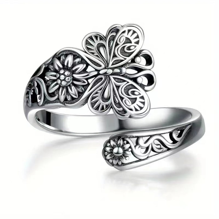 Retro Fashion Butterfly Flower Ring Opening Adjustable Free Wind Ring