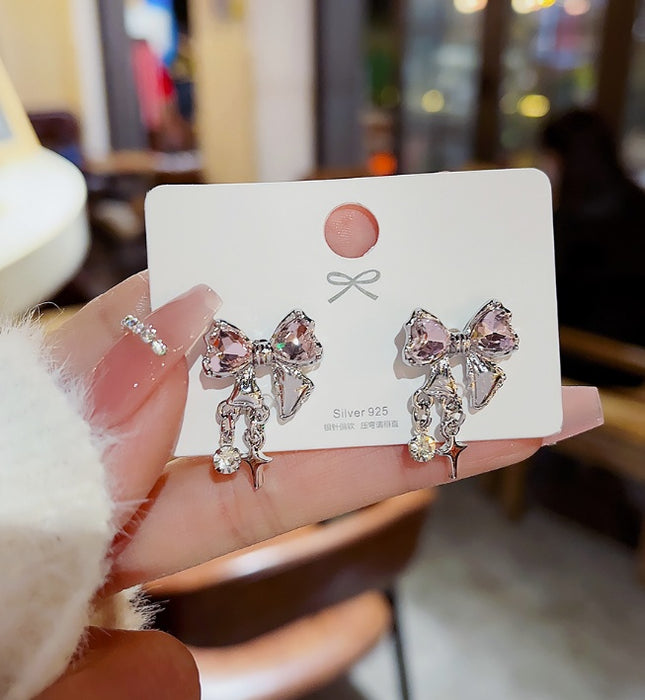 Starlight Bowknot Zircon Stud Earrings For Women