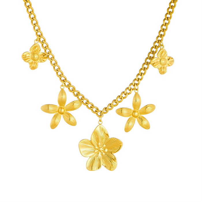 New Entry Lux Elegant Gold-plated Stainless Steel Five Petal Flower Necklace For Women