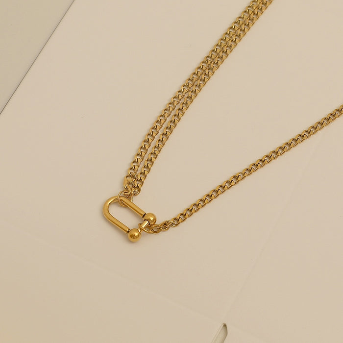 Retro Affordable Luxury Style Gold Horseshoe Necklace For Women