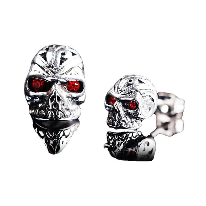 Retro Personalized Red Eye Ghost Head Skull Stud Earrings For Women