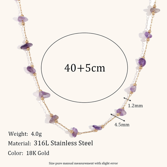 Stainless Steel 18K Gold Plated Natural Gravel Handmade Chain Necklace For Women