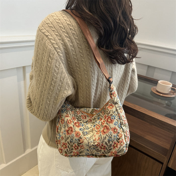 Large Capacity Printing Stylish Stitching Fabric Armpit Large Shoulder Bag