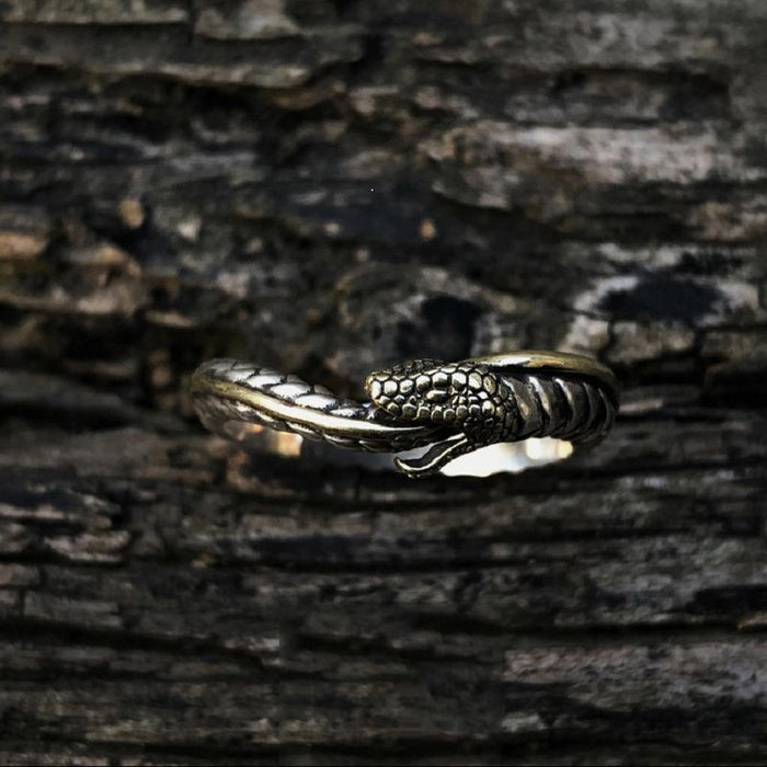 Thai Silver Handmade Mysticism Ouroboros Niche Open Couple Ring