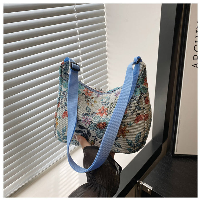 Large Capacity Printing Stylish Stitching Fabric Armpit Large Shoulder Bag