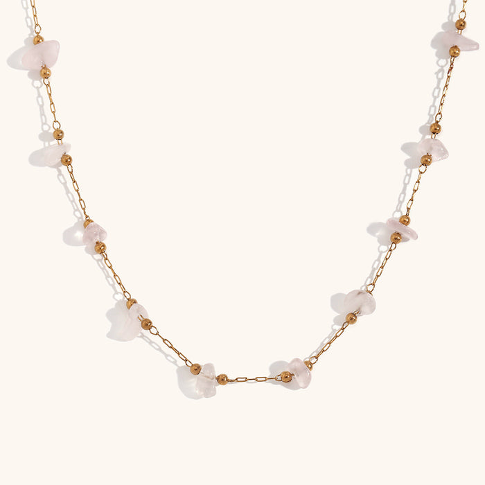 Stainless Steel 18K Gold Plated Natural Gravel Handmade Chain Necklace For Women