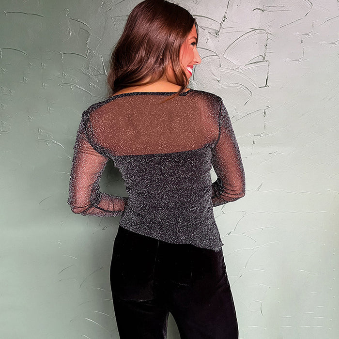 Sheer Mesh Pullover Top For Women
