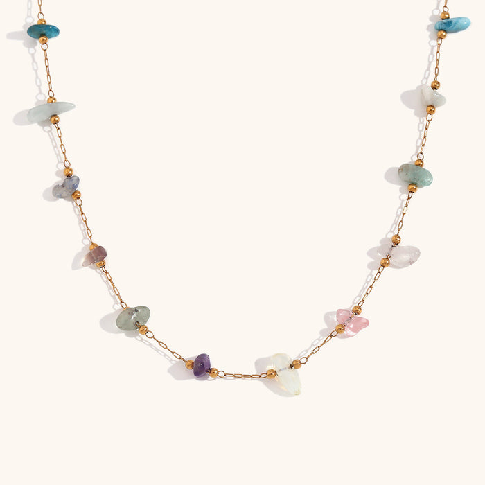 Stainless Steel 18K Gold Plated Natural Gravel Handmade Chain Necklace For Women