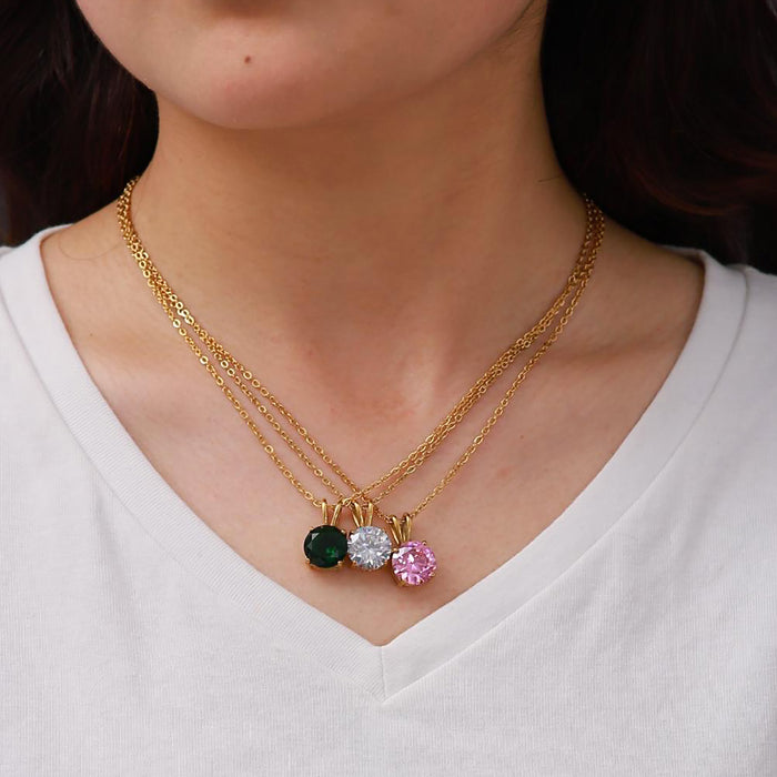 Stainless Steel Natural Stone Round Diamond Pendant Necklace Women