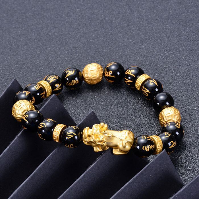Men And Women Imitation 3D Hard Pure Gold Natural Agate Stone Bracelet