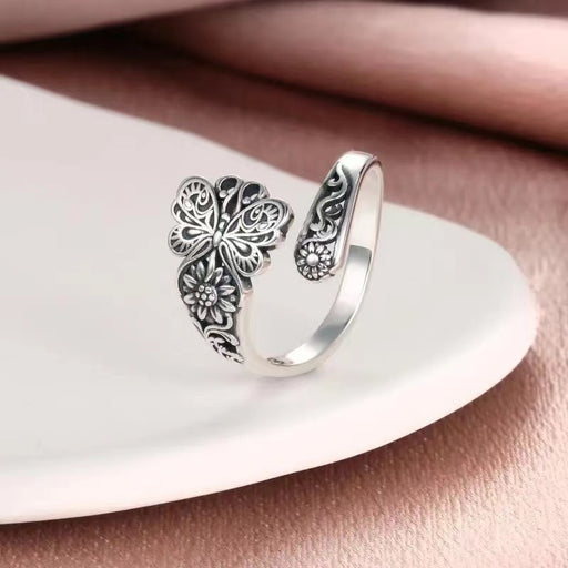 Retro Fashion Butterfly Flower Ring Opening Adjustable Free Wind Ring