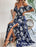 Flower Print Split Suspender Dress With Lace-up Design Summer Fashion Long Dresses Beach Clothing For Women