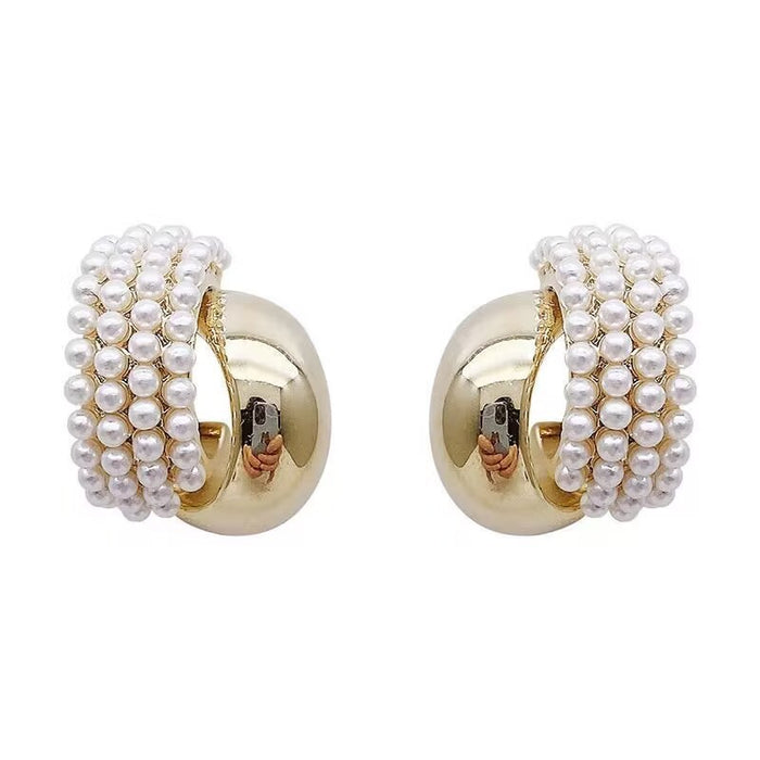 French Retro High-grade Pearl Metal Stud Earrings For Women